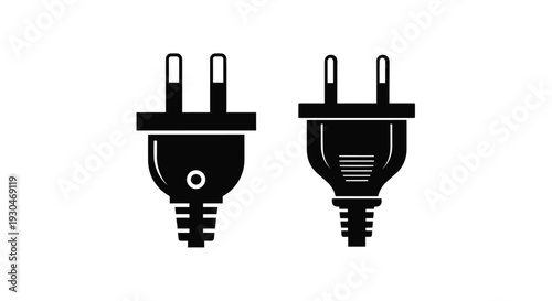 Two black electrical plugs displayed side by side a striking silhouette