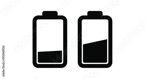 Two battery icons showing different charge levels black silhouette