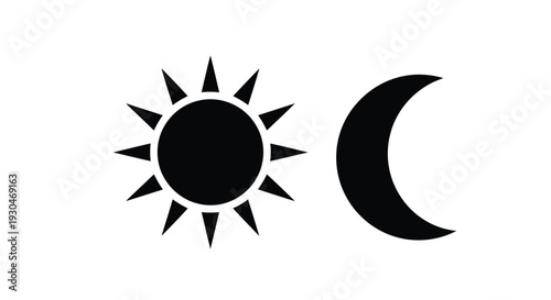 Sun and crescent moon symbols presented as a striking black silhouette