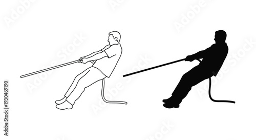 Two men pulling on a rope one depicted as a dark silhouette
