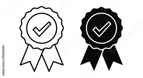 Two award ribbons with checkmarks a striking black and white silhouette