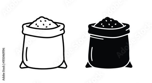 Two bags of grain one filled and one empty a dark silhouette