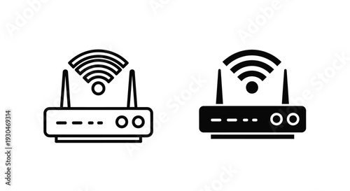 Two wireless router icons depicted in a simple black silhouette