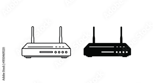 Two wireless routers shown in outline and solid black silhouette