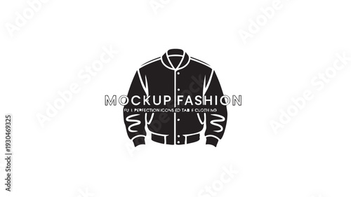 Vector graphic illustration of a black bomber jacket with white accents and belt for fashion design