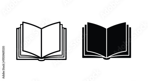 Two open books one line art and one dark contrasting silhouette