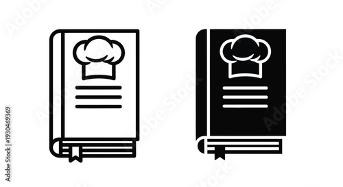 Two cookbook icons featuring chef hats in bold silhouette