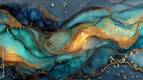 ブルーとゴールドのラグジュアリーアブストラクト背景｜大理石風テクスチャ