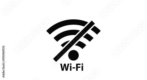 Blocked wifi signal icon with text a stark black silhouette