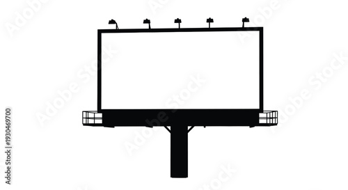 A stark billboard structure against a white background a dark silhouette