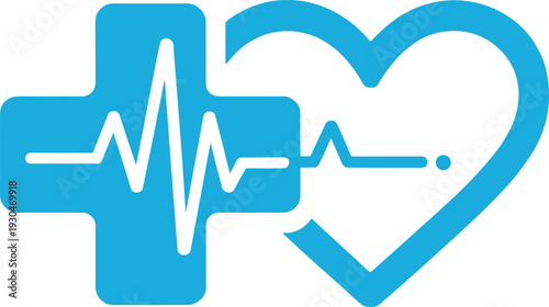 Medical cross and heart with ECG line symbolizing healthcare, cardiology, heartbeat, hospital, emergency, wellness, and cardiovascular health illustration