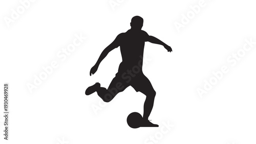 Dynamic vector illustration depicting a professional male soccer player in full action, powerfully kicking a football during an intense match, perfect for sports design and athletic themes.