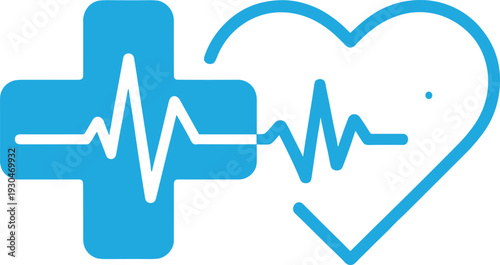 Medical cross with heart and ECG line vector illustration symbolizing healthcare, cardiology, hospital services, wellness monitoring, and patient care