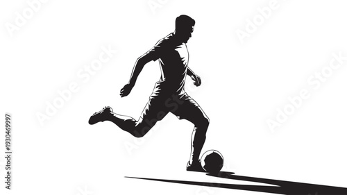 Silhouette of soccer player kicking a ball with dynamic shadow effect in vector illustration design