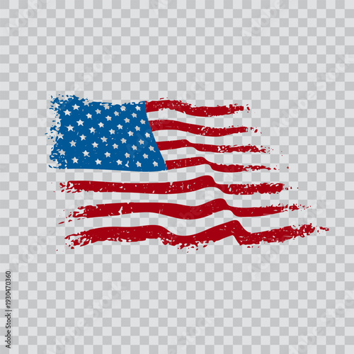US flag on a transparent background in grunge style