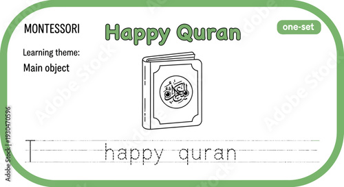 Montessori Happy Quran Learning Activity for Kids Tracing Worksheet