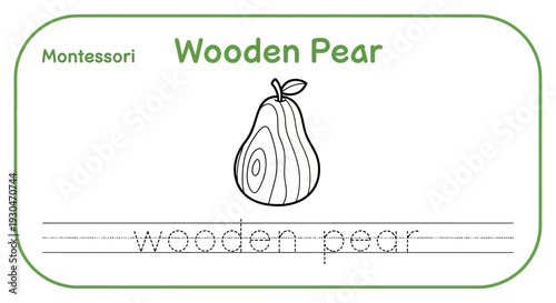 Montessori Wooden Pear Tracing Worksheet for Kids Learning