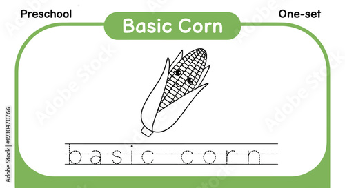 Preschool Basic Corn Tracing Worksheet for Kids Learning Alphabet