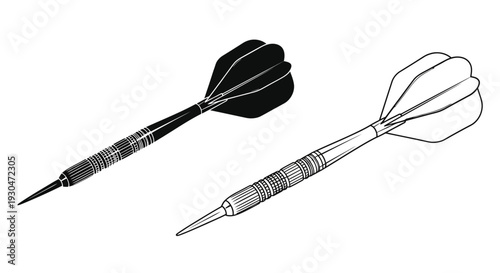 Two darts one black and one outlined displayed against a white background