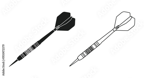Two darts one black and one white depicted in a line art style