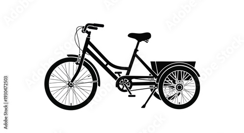 Simple black and white illustration of a tricycle for adults