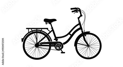 A black silhouette of a classic cruiser bicycle against a white background