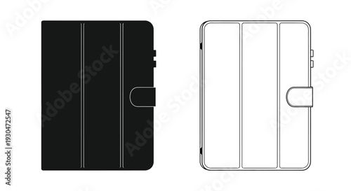 Two minimalist illustrations of tablet cases one black and one white