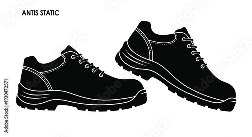 Two black sneakers are displayed in a dynamic angled pose