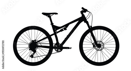 Black silhouette of a mountain bike against a white background
