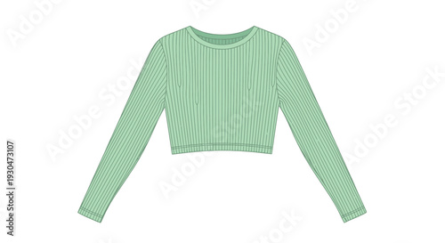 A light green ribbed long sleeved crop top flat lay illustration