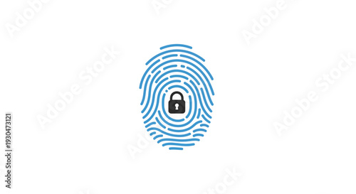 Biometric fingerprint scan with padlock icon symbolizing digital security and authentication on an isolated white background.