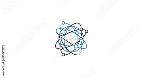 Abstract Atom or Global Network Structure Icon, Representing Science and Technology, Isolated White Background