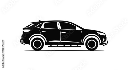 Sleek black silhouette of a modern crossover suv vehicle on white background