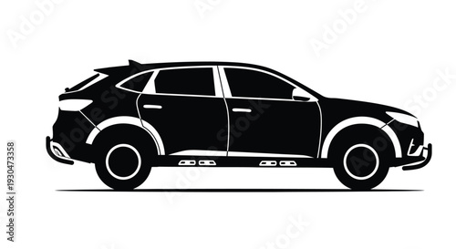 Black and white side view of a modern crossover suv vehicle