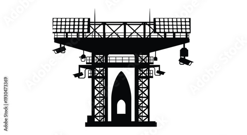 Minimalist black silhouette of a stage structure with lighting equipment