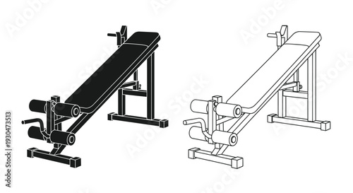 Weight bench illustration a solid black version and a line drawing