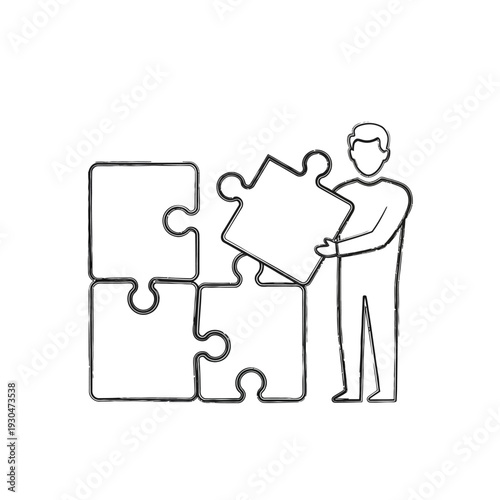 Man Holding Puzzle Piece Illustration Art.
