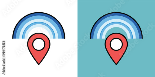 Abstract graphic symbol for wireless internet connectivity or network signal at a specific geographic location, ideal for digital mapping or smart device applications