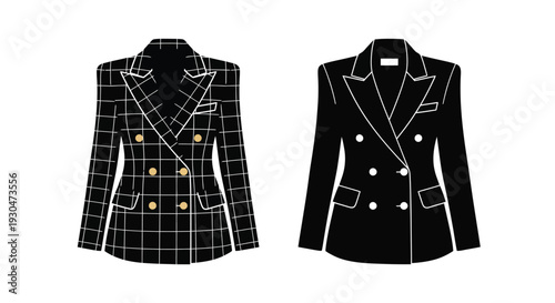Two fashionable women s blazers presented in black and white variations