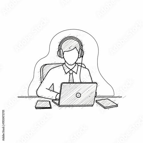 Customer Service Representative Working on Laptop.