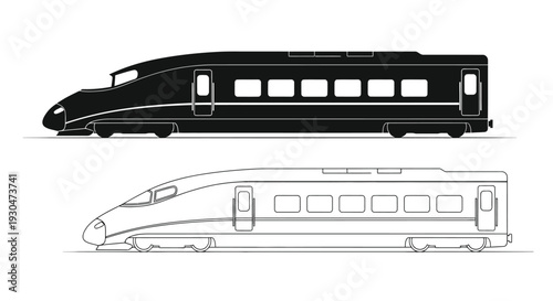 Black and white illustration of a streamlined high speed passenger train