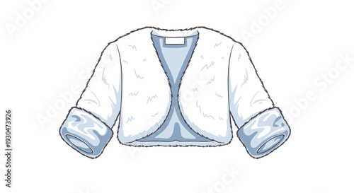 A light blue fluffy bolero jacket with white faux fur trim
