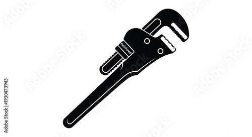 A black and white illustration of a pipe wrench tool on a white background