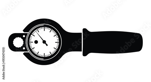 Black and white illustration of a torque wrench with a circular gauge