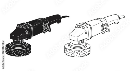 Two angle grinders depicted in black and white line illustrations