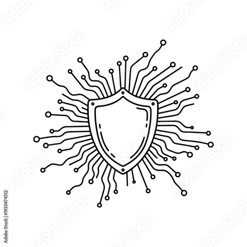 Shield with Circuit Lines Protection Icon.