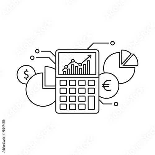 Calculator with Graphs and Currency Symbols.