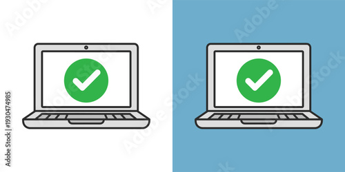 Digital success confirmation on a modern laptop screen featuring a prominent green checkmark, indicating task completion or system verification