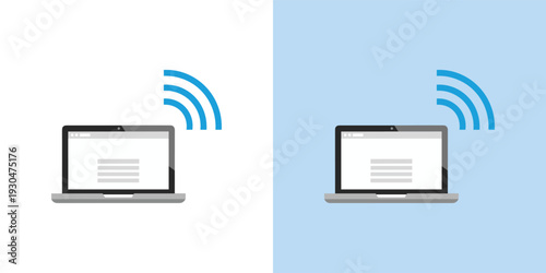 Laptop with Wi-Fi signal waves illustration, symbolizing wireless internet connection and digital device connectivity for seamless communication and online access