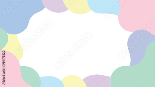 Colorful abstract background with pastel-colored blobs on a white surface, creating a soft and calming visual effect with a mix of rounded shapes.